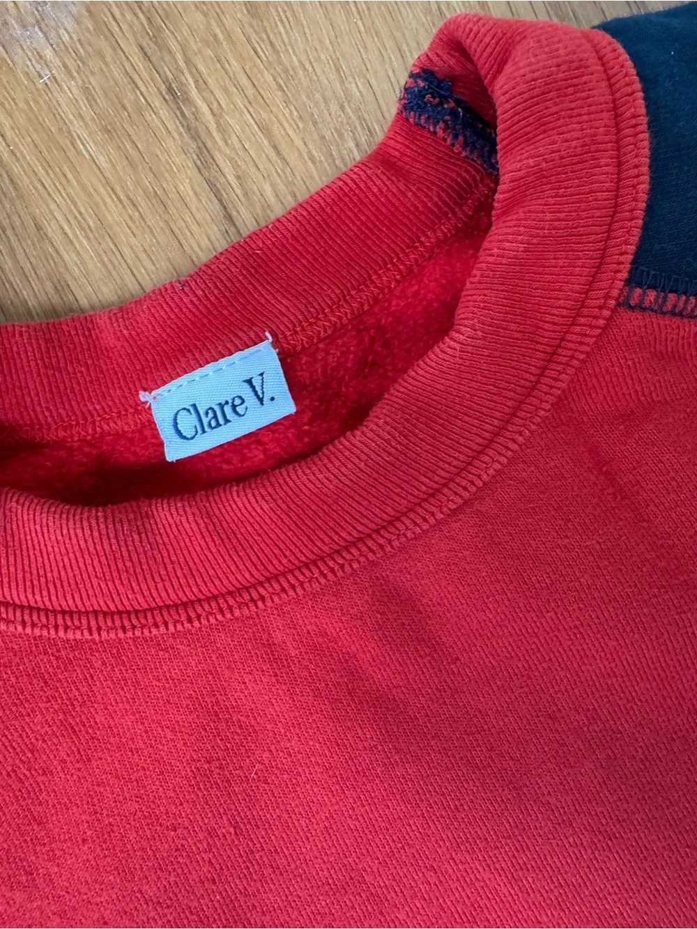 Clare V. Red & Navy Raglan Crewneck Sweatshirt - Picture 5 of 5